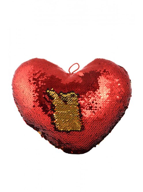 Flitteres, színváltós plüss szív párna – 12 cm, piros