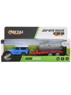 Metal World fém jeep utánfutóval – 20 cm, kék