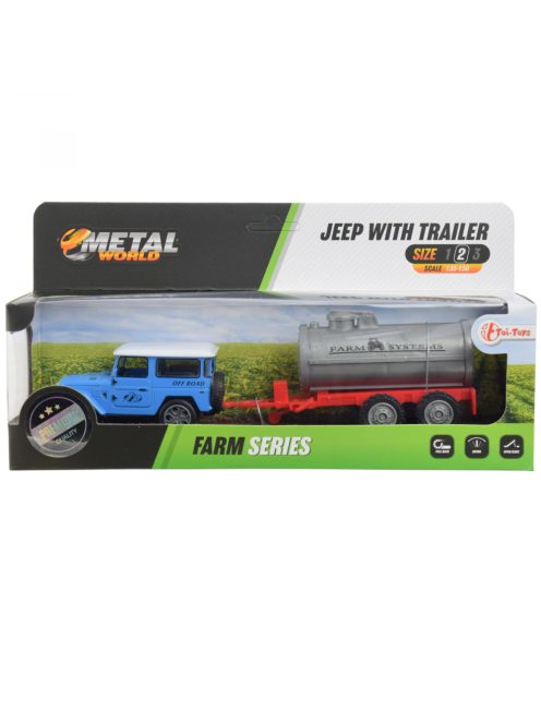 Metal World fém jeep utánfutóval – 20 cm, kék