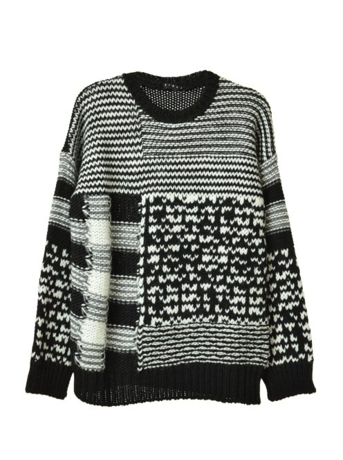 Sisley fekete, mintás, kötött lány pulóver – 120 cm