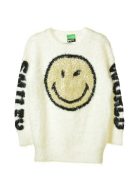 Benetton fehér, smiley kötött lány pulóver – 120