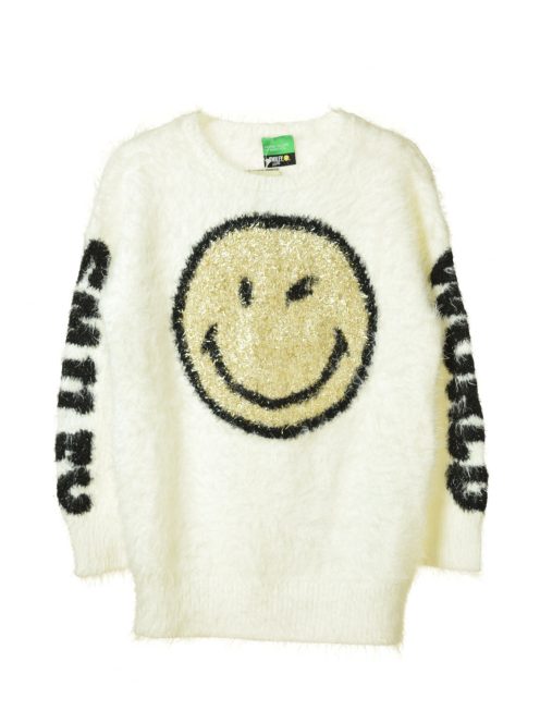 Benetton fehér, smiley kötött lány pulóver – 120