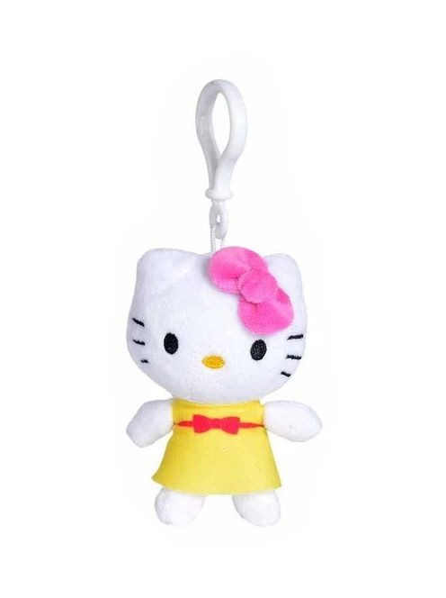 Hello Kitty bagclip plüssök különböző ruhákban – 10 cm, sárga ruhás