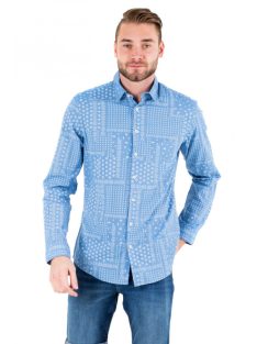 Camel kék, modern fit, mintás férfi ing