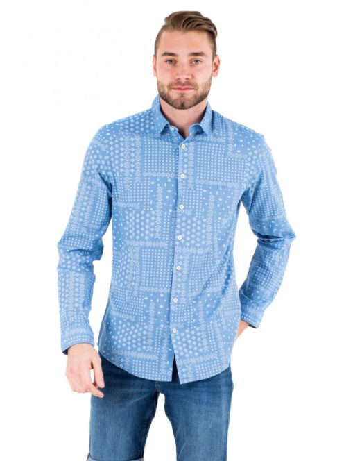 Camel kék, modern fit, mintás férfi ing