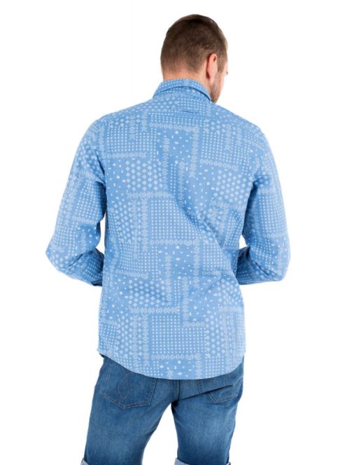 Camel kék, modern fit, mintás férfi ing