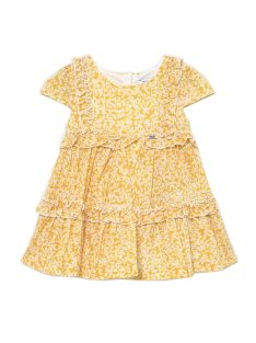 Mayoral sárga, mintás, fodros bébi lány ruha – 68 cm