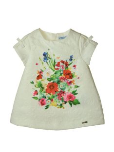 Mayoral fehér, virágos bébi lány ruha – 68 cm