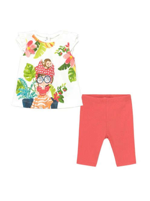 Mayoral fehér póló és korall leggings bébi lány szett – 74 cm
