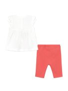 Mayoral fehér póló és korall leggings bébi lány szett – 74 cm