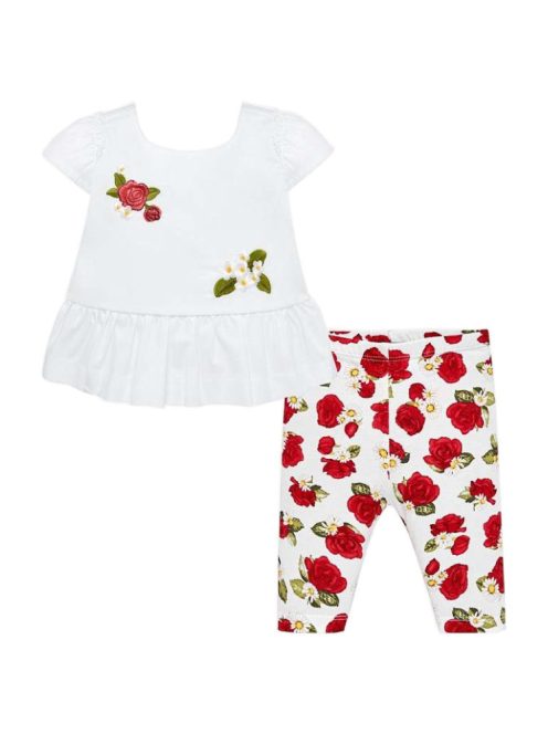 Mayoral fehér, virágos bébi lány blúz és leggings – 68 cm
