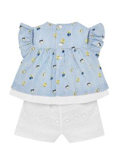 Mayoral kék/fehér, csipkés lány napozó – 68 cm