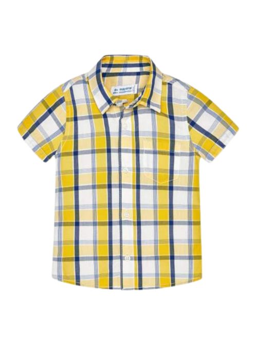 Mayoral sárga kockás, rövid ujjú fiú ing – 68 cm