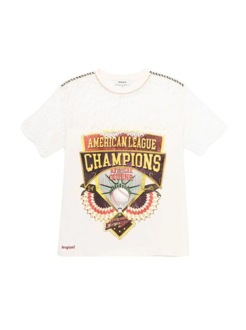 Desigual Champions krémszínű, csipkés női póló – S