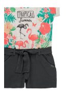 Boboli szürke, trópusi mintás lány overál – 104 cm