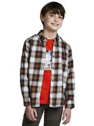 Mayoral barna kockás, hosszú ujjú fiú ing – 128 cm