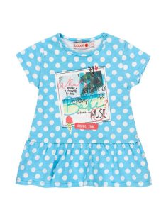   Boboli világoskék, pöttyös, pamut lány ruha bugyival – 80 cm