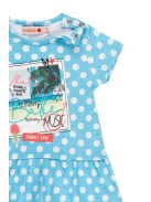 Boboli világoskék, pöttyös, pamut lány ruha bugyival – 80 cm