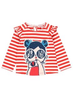 Boboli piros csíkos, fodros lány felső – 80 cm