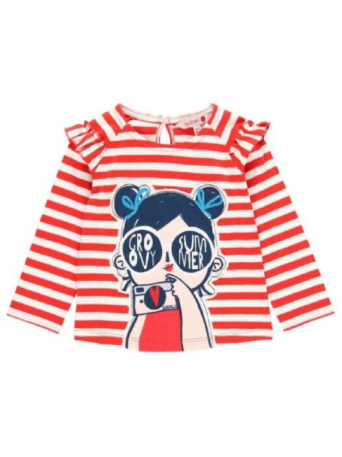 Boboli piros csíkos, fodros lány felső – 80 cm