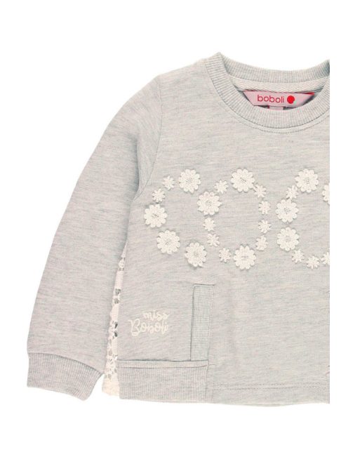 Boboli szürke, csipkés lány pulóver – 80 cm