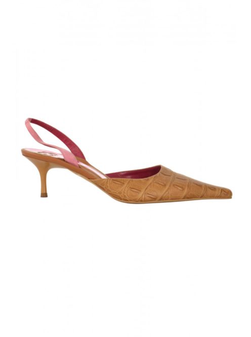 Escada barna, pink, hegyes orrú, slingback női cipő – 39