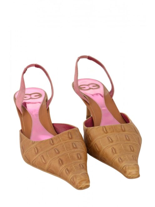 Escada barna, pink, hegyes orrú, slingback női cipő – 39