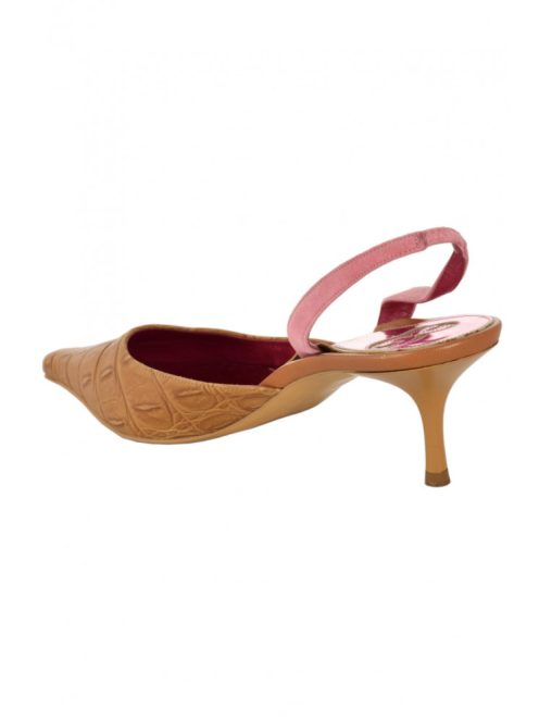 Escada barna, pink, hegyes orrú, slingback női cipő – 39