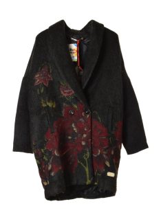 Desigual fekete, virágmintás, elegáns női kabát – 36