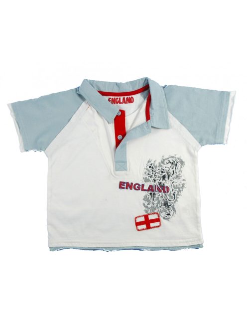 England galléros póló, fehér-szürke-piros, bal oldalán csavar minta