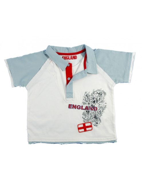 England fehér, galléros fiú póló