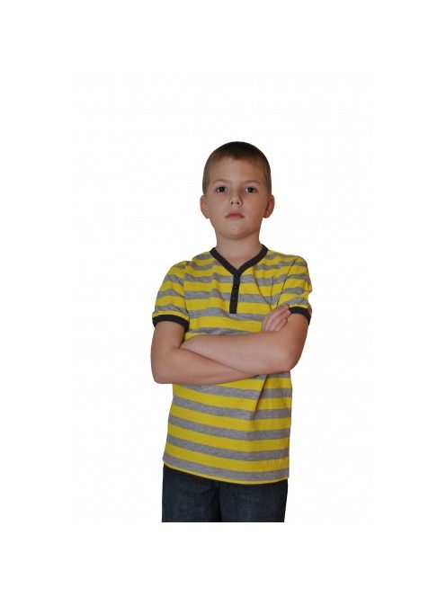 Sárga-szürke csíkos fiú póló – 116