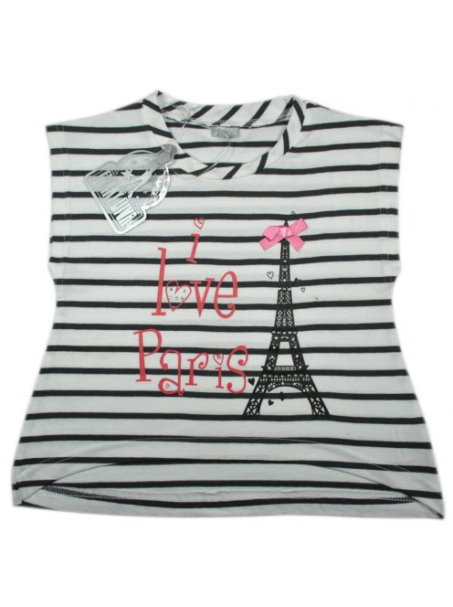Funky Diva ’I love Paris' fekete-fehér csíkos lány felső
