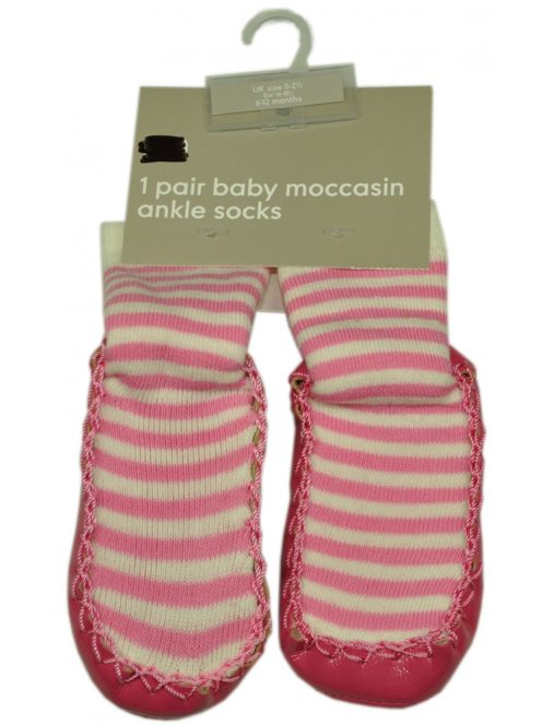 Mothercare rózsaszín csíkos bébi szobazokni – 0-3 hó