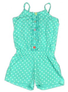 Türkiz pöttyös playsuit, pántos, elöl gombos